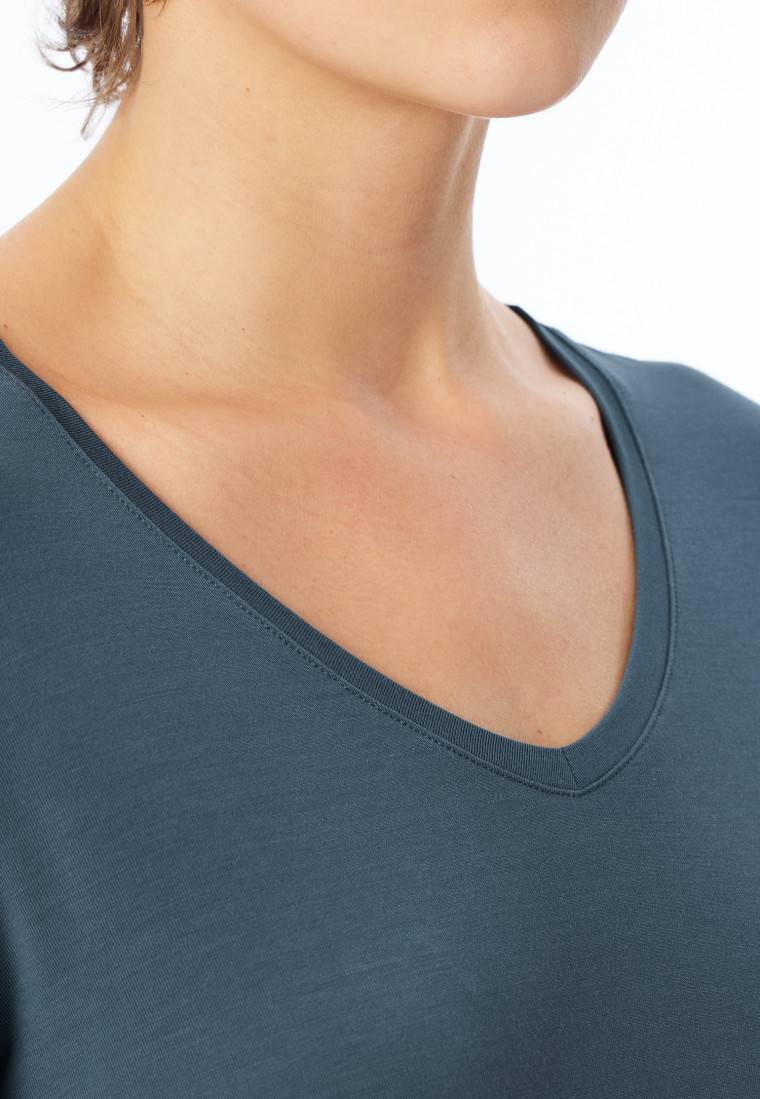 Schiesser Shirt langarm V-Ausschnitt jeansblau - Mix+Relax Nur noch ein Tag übrig