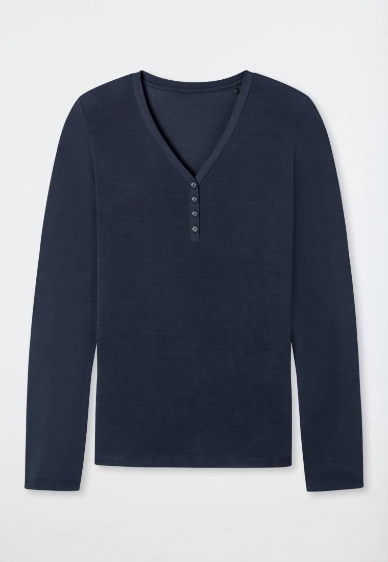 Schiesser Shirt langarm Modal V-Ausschnitt Knopfleiste blau - Mix+Relax Speichern exportieren