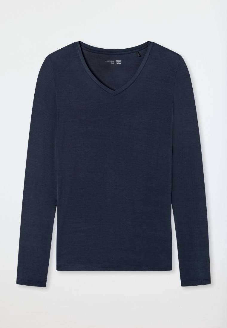Schiesser Shirt langarm Modal V-Ausschnitt blau - Mix+Relax Rabatte dieses Monats