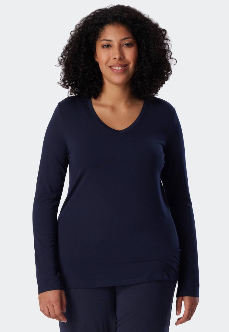 Schiesser Shirt langarm Modal V-Ausschnitt blau - Mix+Relax Rabatte dieses Monats