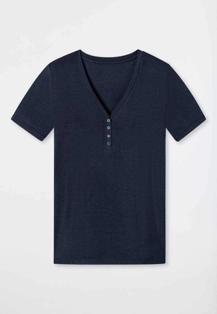 Schiesser Shirt kurzarm Henley Knopfleiste blau - Mix+Relax 2025