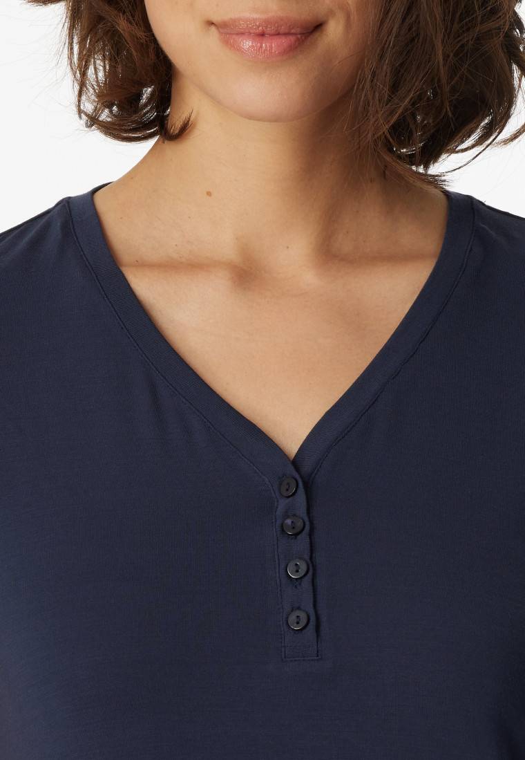 Schiesser Shirt kurzarm Henley Knopfleiste blau - Mix+Relax 2025