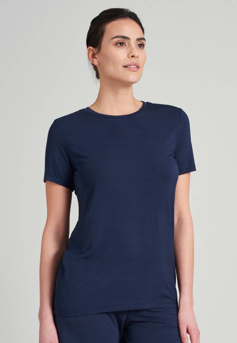 Schiesser Shirt kurzarm Modal blau - Mix+Relax Online
