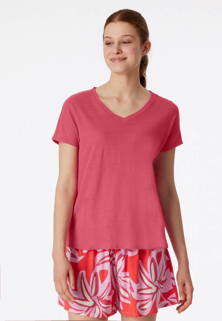 Schiesser Shirt kurzarm V-Ausschnitt pink - Mix+Relax Outlet