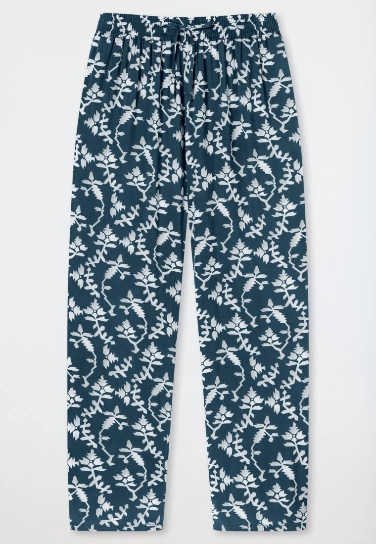 Schiesser Loungehose lang Viskose Blumenprint jeansblau - Mix+Relax Exklusivangebot
