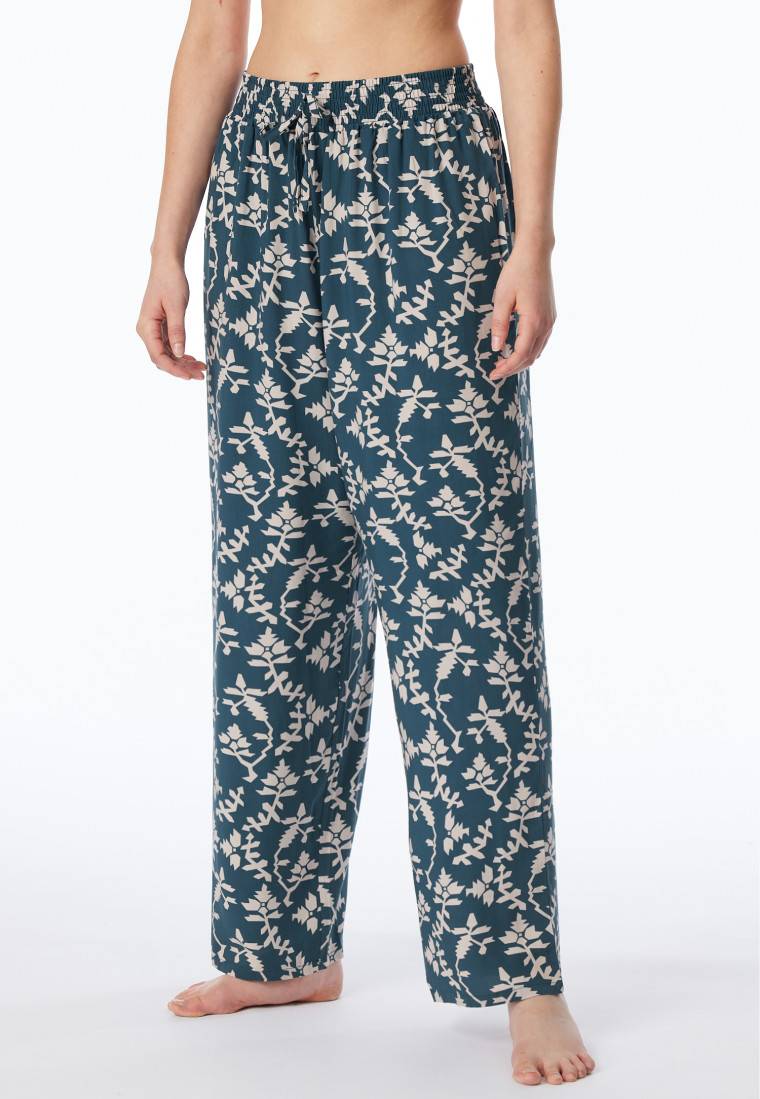 Schiesser Loungehose lang Viskose Blumenprint jeansblau - Mix+Relax Exklusivangebot
