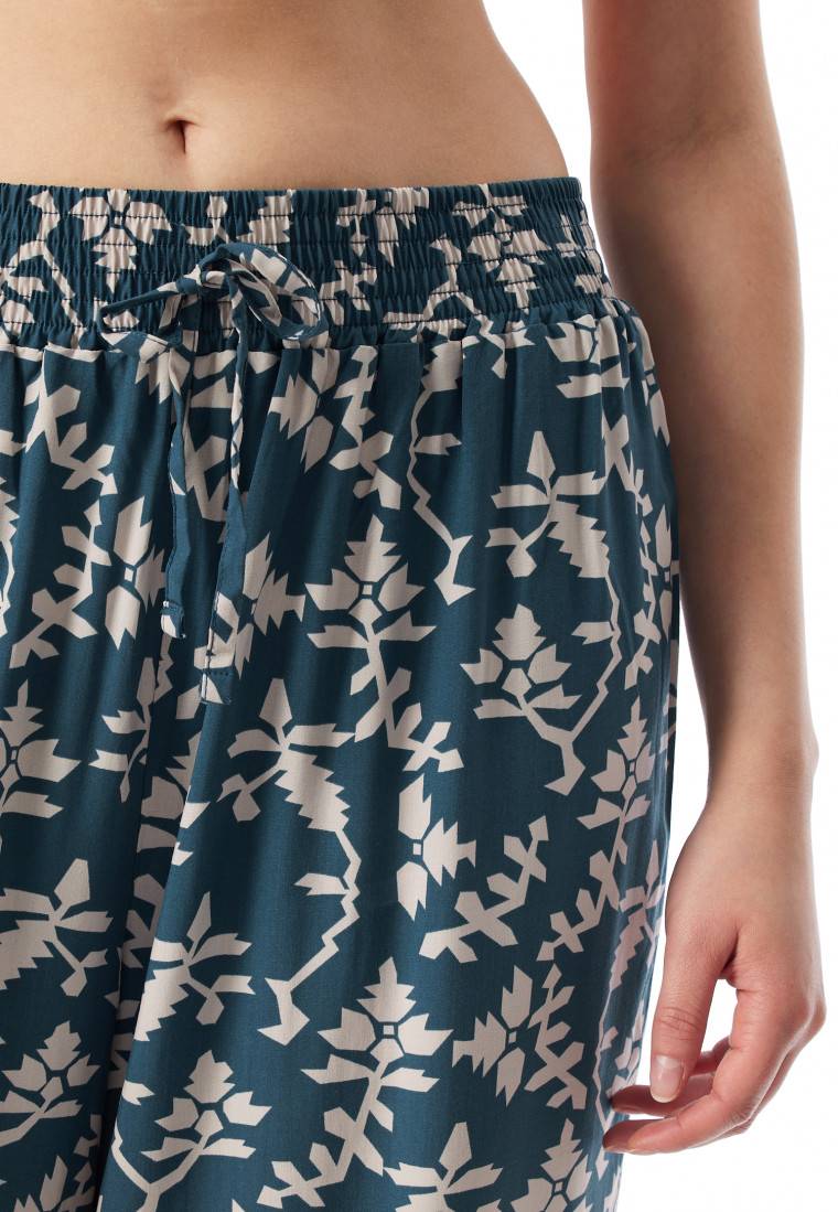Schiesser Loungehose lang Viskose Blumenprint jeansblau - Mix+Relax Exklusivangebot