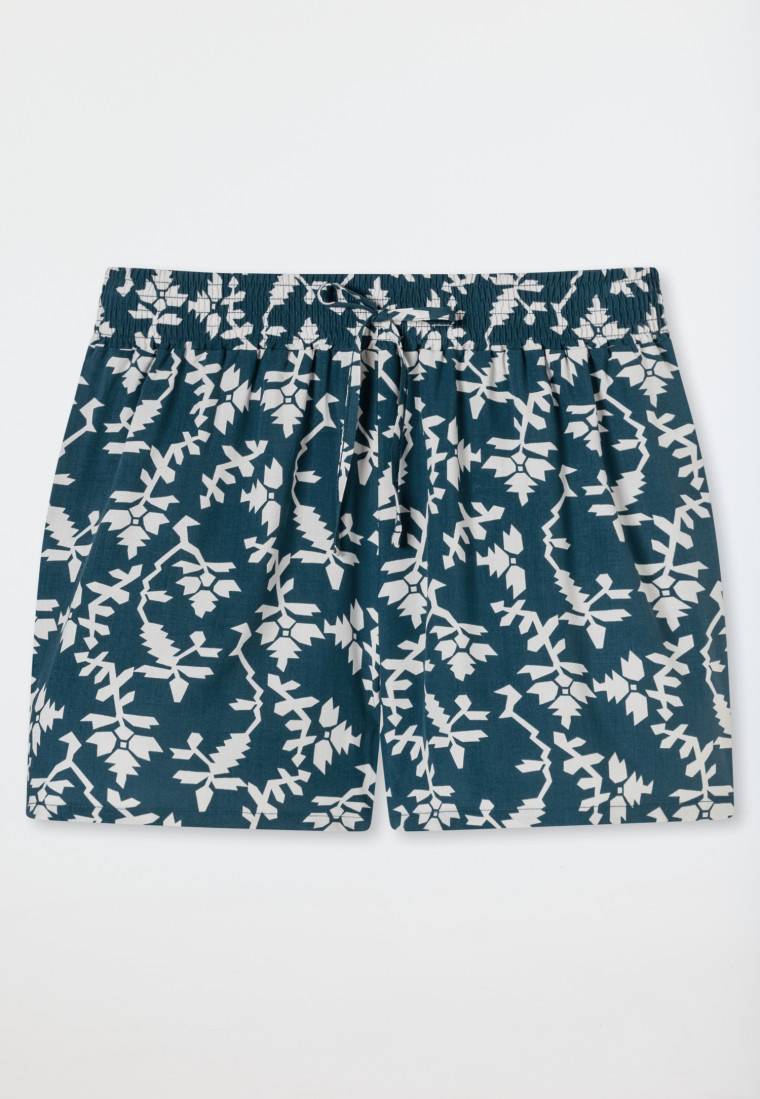Schiesser Loungehose kurz Viskose Blumenprint jeansblau - Mix+Relax Osterangebot