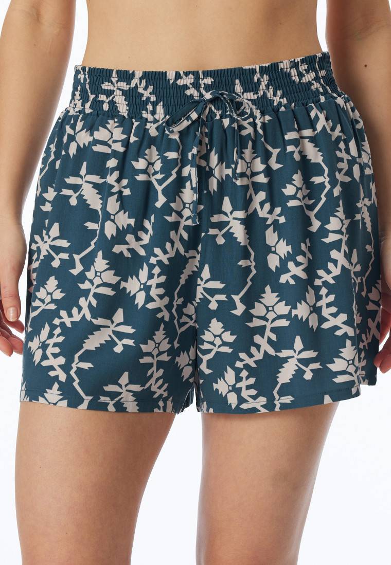 Schiesser Loungehose kurz Viskose Blumenprint jeansblau - Mix+Relax Osterangebot