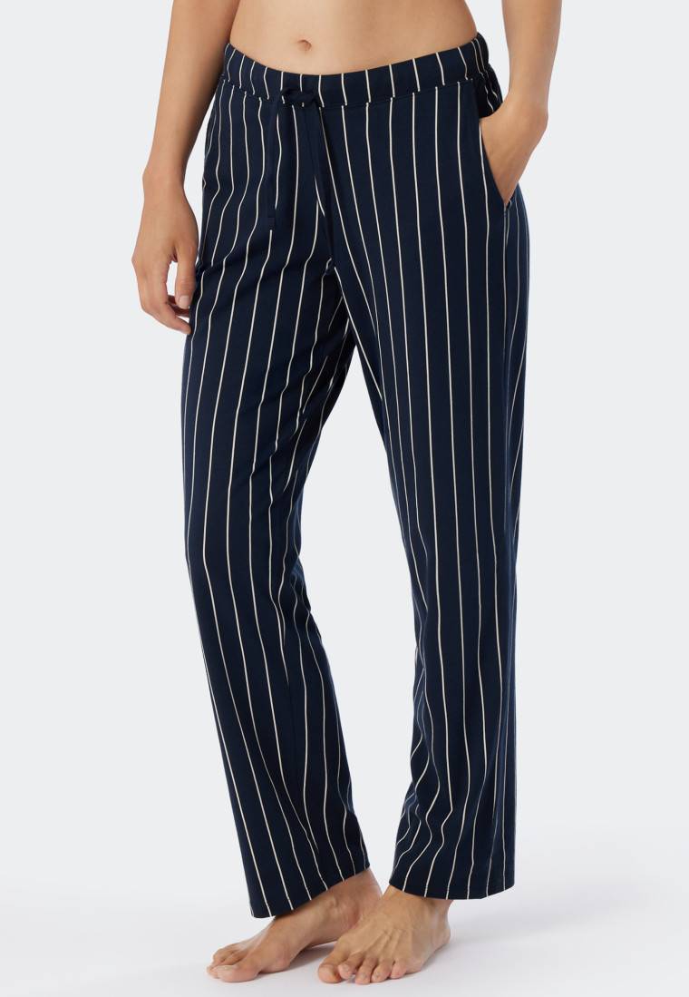 Schiesser Loungehose lang Jersey Streifen dunkelblau gemustert - Mix+Relax Vatertagsangebot