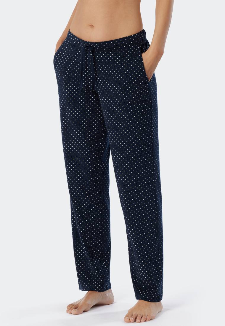Schiesser Loungehose lang Jersey Punkte dunkelblau gemustert - Mix+Relax Neueste Mode