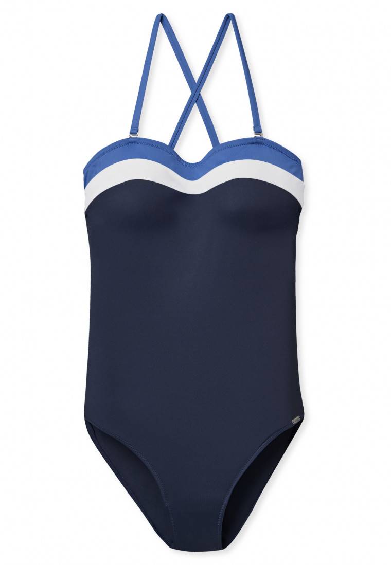 Schiesser Bandeau-Badeanzug variable Träger Softcups mit Support nachtblau - Aqua Ocean Swim VIP-Rabatte
