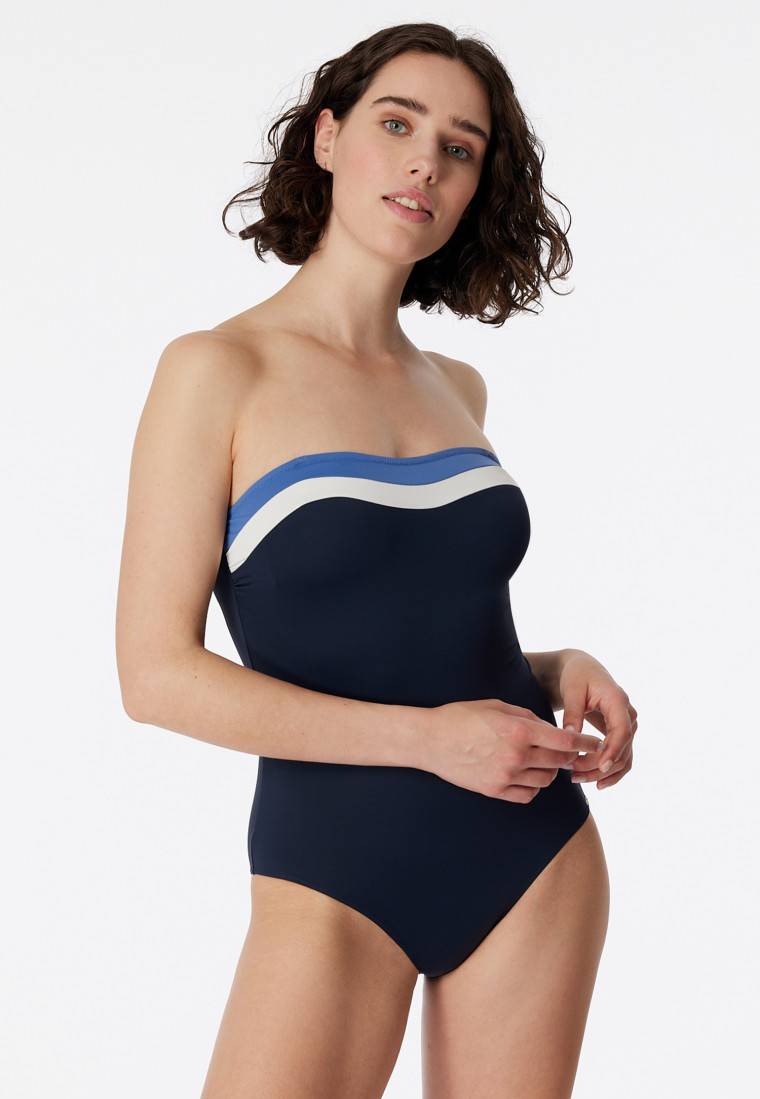 Schiesser Bandeau-Badeanzug variable Träger Softcups mit Support nachtblau - Aqua Ocean Swim VIP-Rabatte