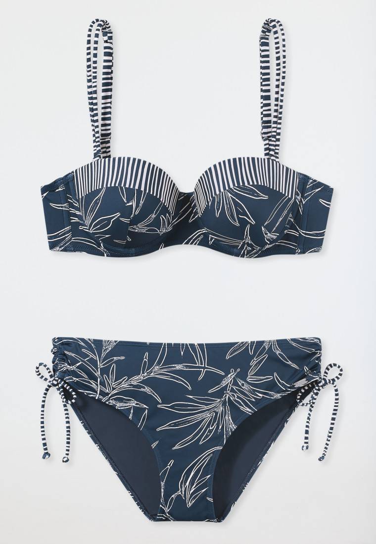 Schiesser Bandeau Bügel-Bikini Softcups variable Träger Midi-Slip verstellbare Seiten blau gemustert - Ocean Swim Letzter Tag
