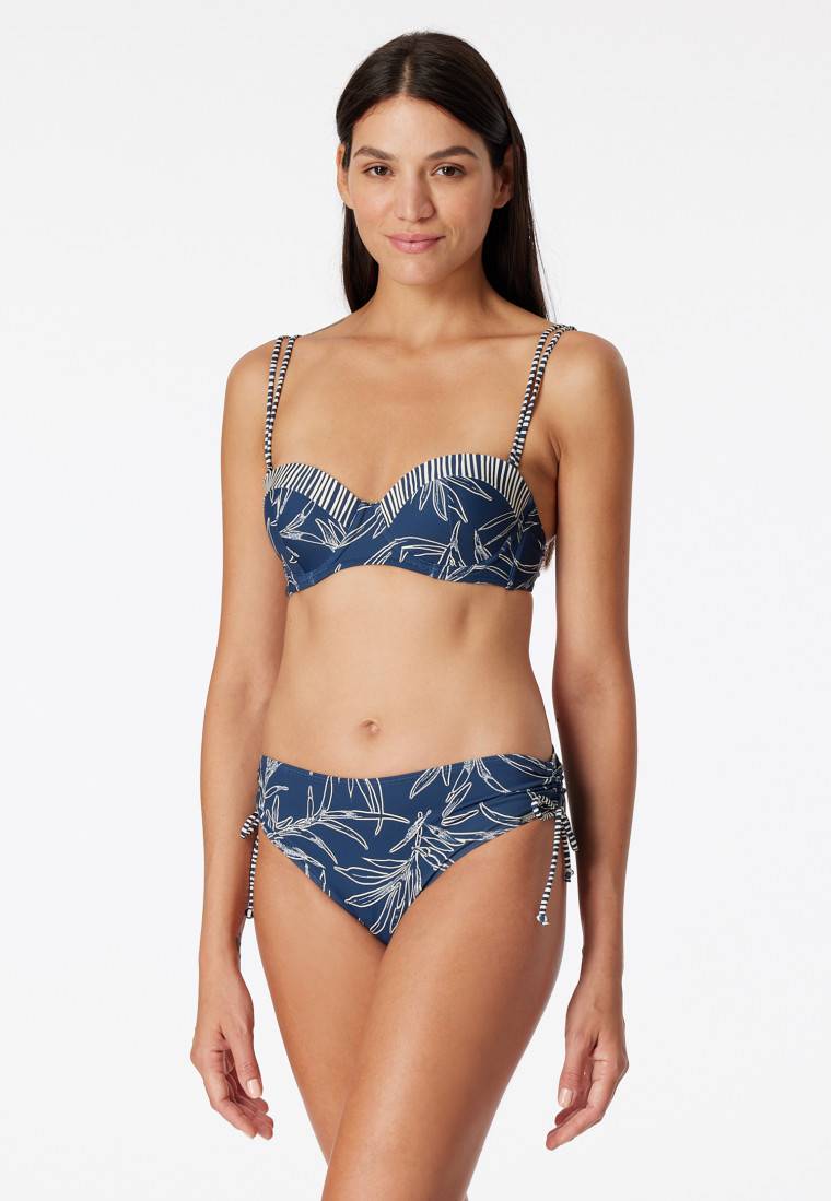 Schiesser Bandeau Bügel-Bikini Softcups variable Träger Midi-Slip verstellbare Seiten blau gemustert - Ocean Swim Letzter Tag