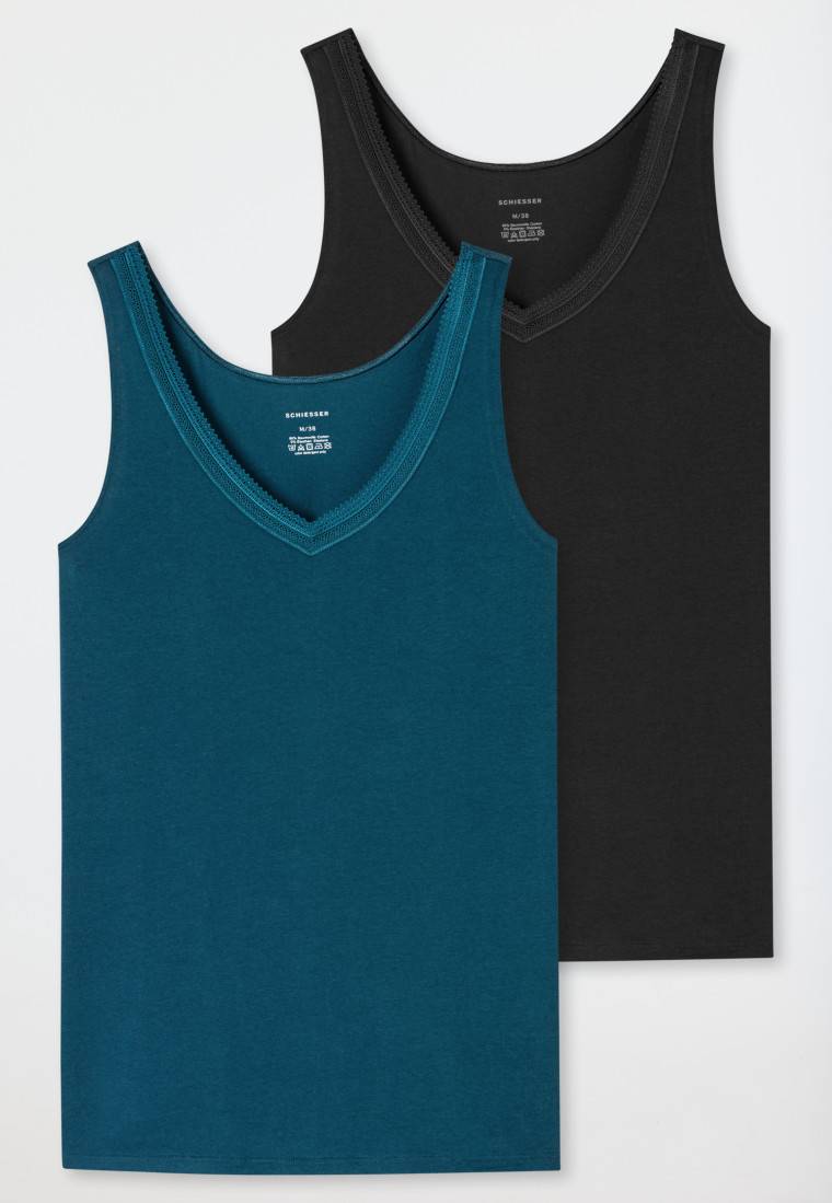 Schiesser Trägertops 2er-Pack petrol/schwarz - Cotton Lace Meist gekauft