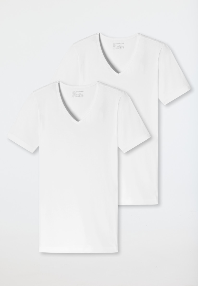 Schiesser Shirts kurzarm 2er-Pack Organic Cotton tiefer V-Ausschnitt weiß – 95/5 Tiefpreis