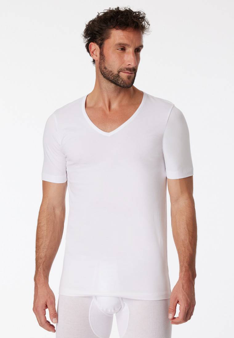 Schiesser Shirts kurzarm 2er-Pack Organic Cotton tiefer V-Ausschnitt weiß – 95/5 Tiefpreis