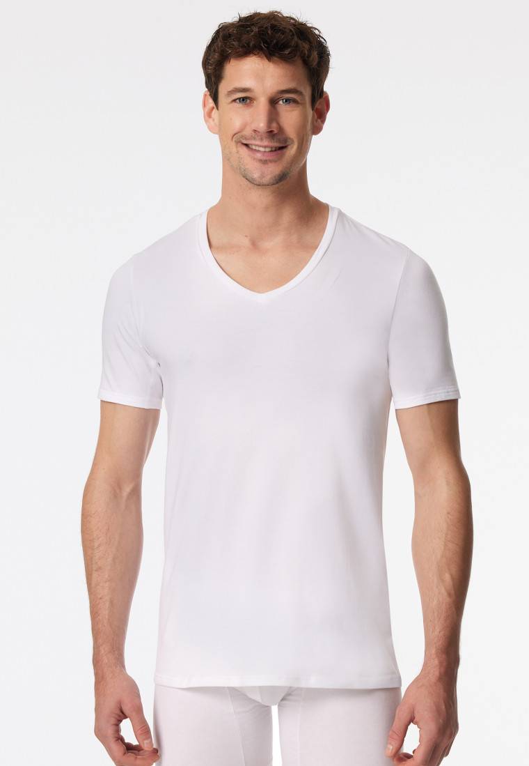 Schiesser Shirt kurzarm V-Ausschnitt weiß - Premium Cotton Letzte 3 Tage