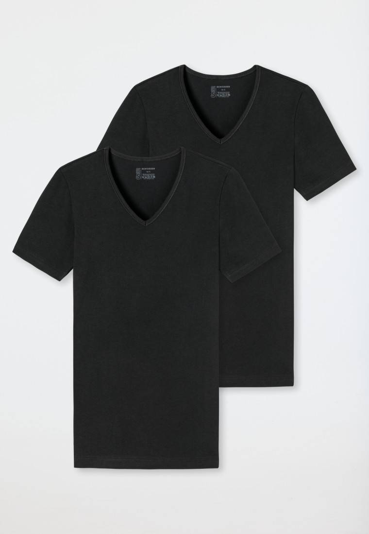 Schiesser Shirts kurzarm 2er-Pack Organic Cotton tiefer V-Ausschnitt schwarz – 95/5 Bis zu 50% Rabatt