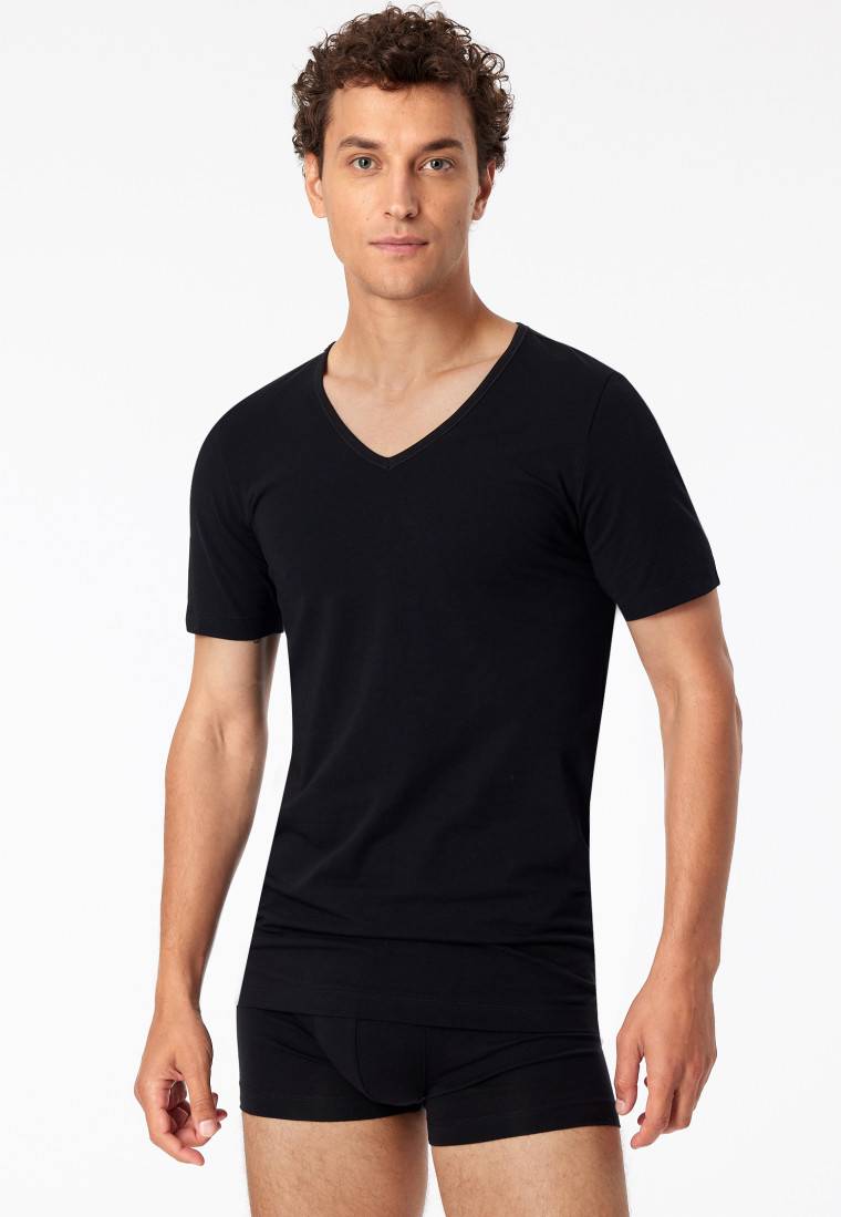 Schiesser Shirts kurzarm 2er-Pack Organic Cotton tiefer V-Ausschnitt schwarz – 95/5 Bis zu 50% Rabatt