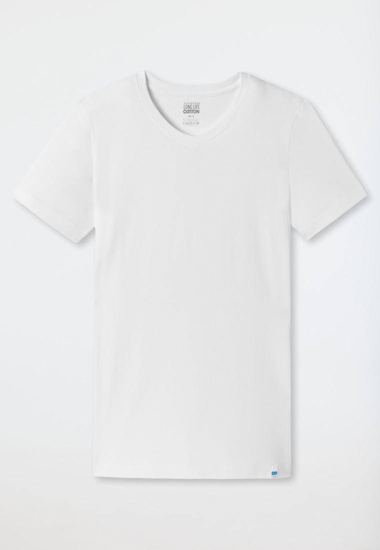 Schiesser Shirt kurzarm V-Ausschnitt weiß - Long Life Cotton Bis zu 65% Rabatt