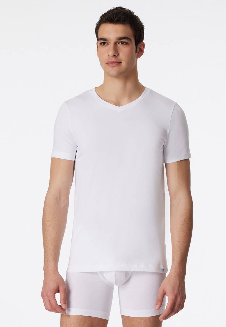 Schiesser Shirt kurzarm V-Ausschnitt weiß - Long Life Cotton Bis zu 65% Rabatt