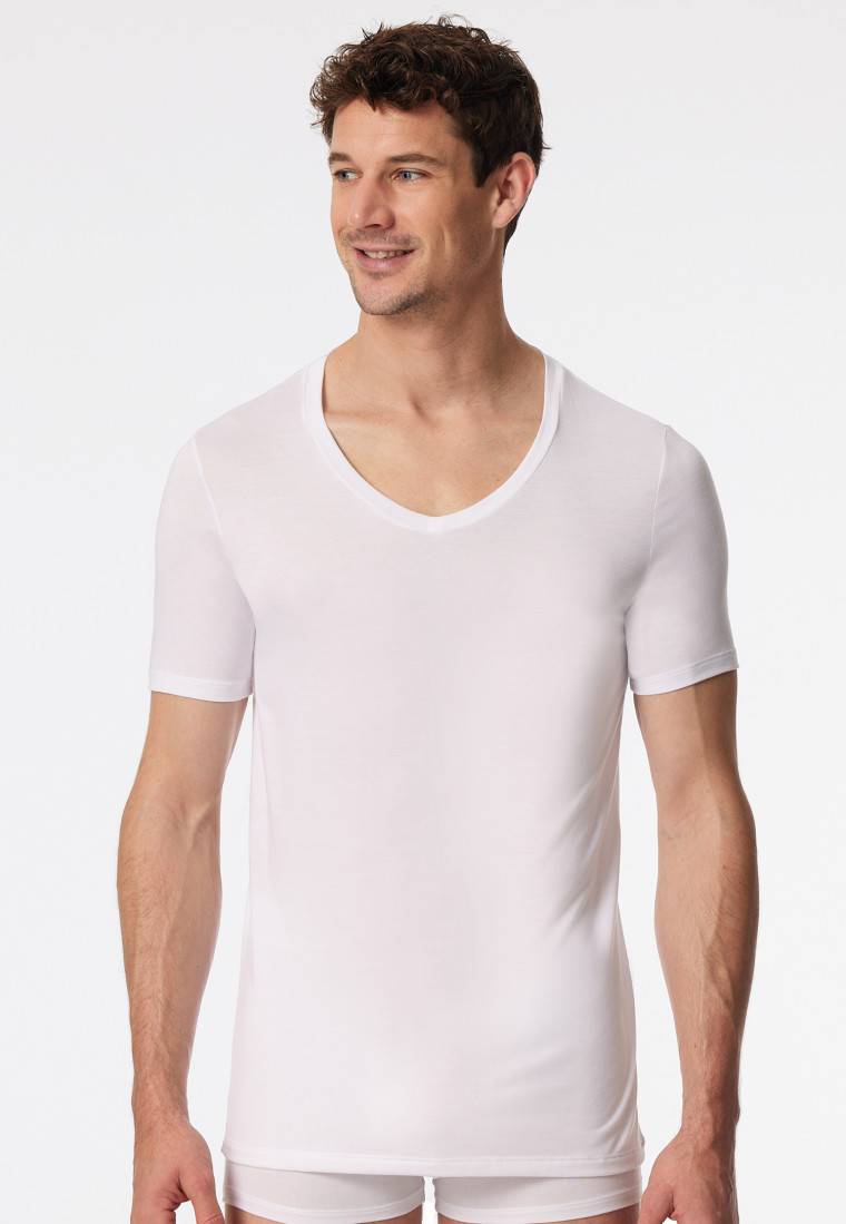 Schiesser Shirt kurzarm V-Ausschnitt weiß - Premium Modal Discount Store für neue Produkte