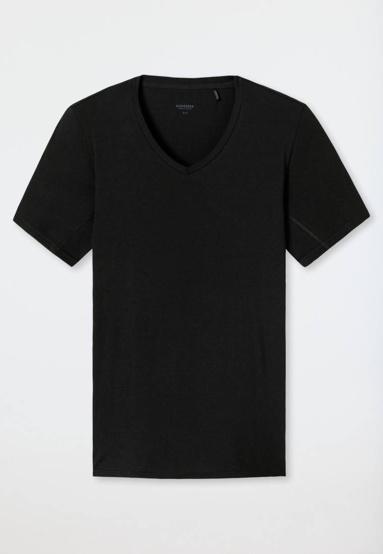 Schiesser Shirt kurzarm V-Ausschnitt schwarz - Premium Cotton Riesige Rabatte