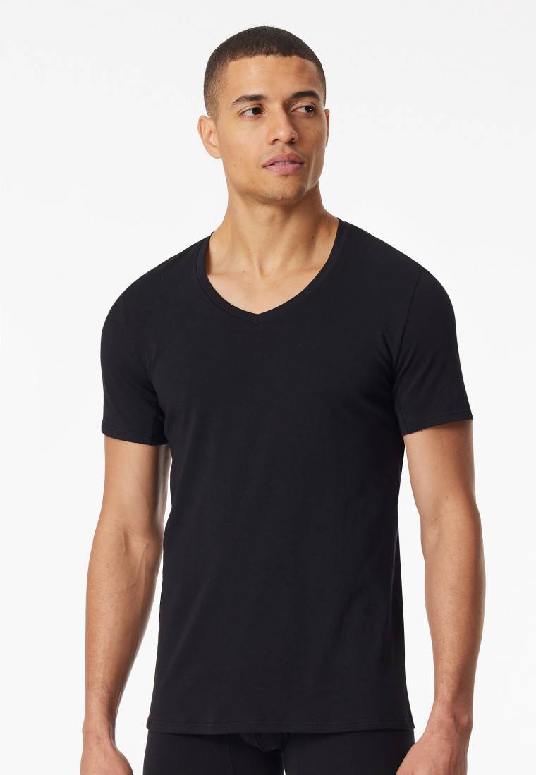Schiesser Shirt kurzarm V-Ausschnitt schwarz - Premium Cotton Riesige Rabatte