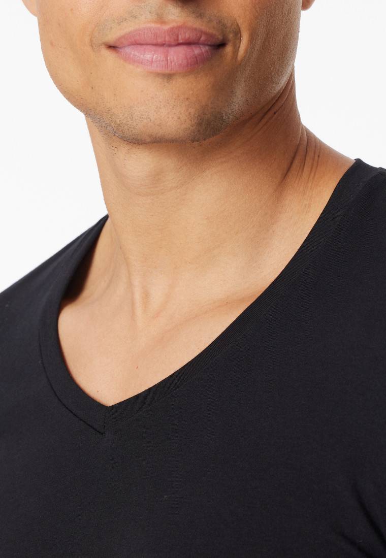 Schiesser Shirt kurzarm V-Ausschnitt schwarz - Premium Cotton Riesige Rabatte