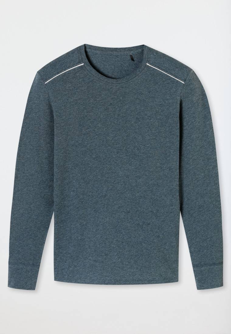 Schiesser Shirt langarm blau meliert - Comfort Fit 50% Rabatt mit kostenlosem Versand
