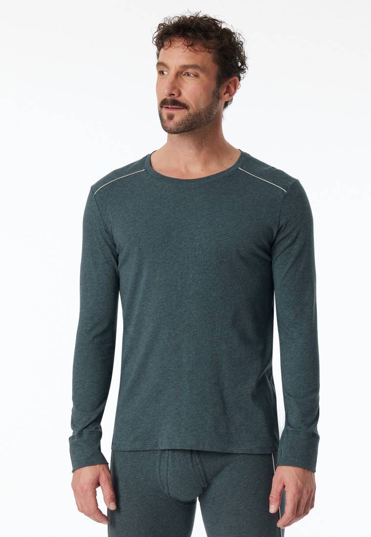 Schiesser Shirt langarm blau meliert - Comfort Fit 50% Rabatt mit kostenlosem Versand