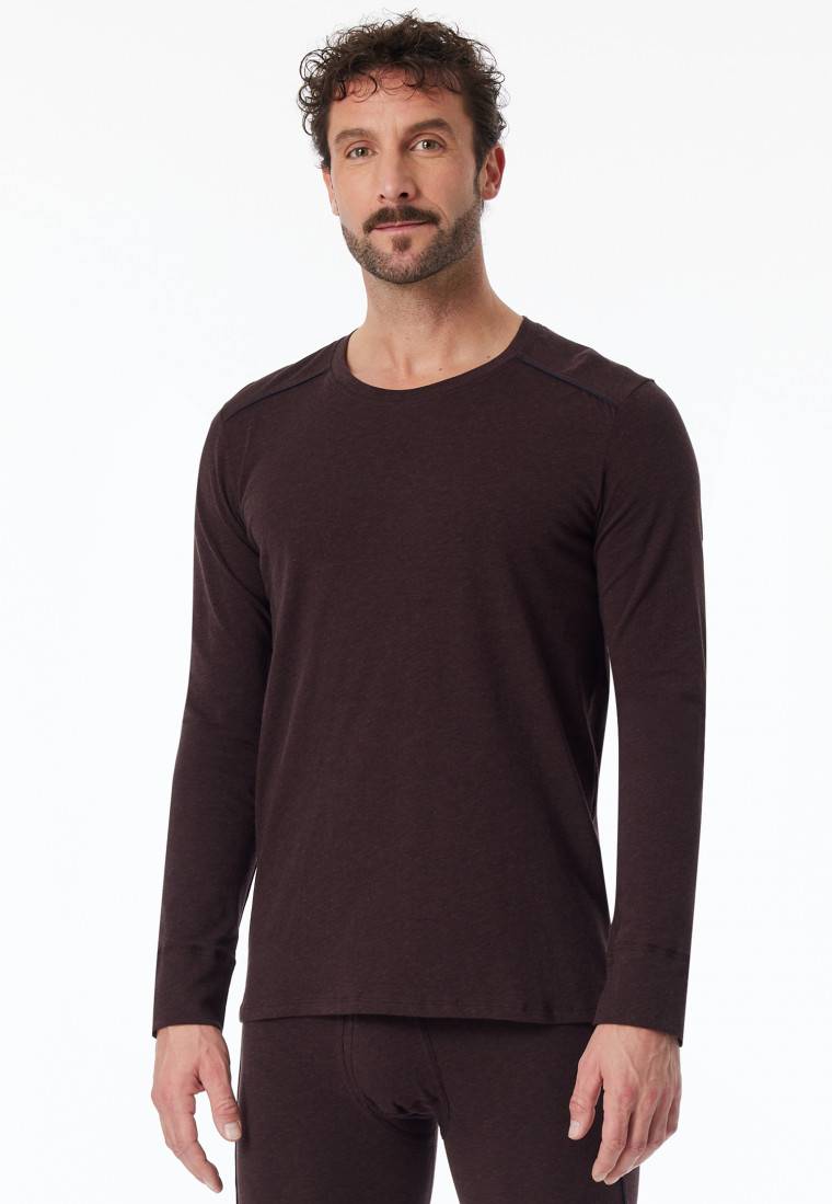 Schiesser Shirt langarm braun meliert - Comfort Fit Kostenloser Versand international
