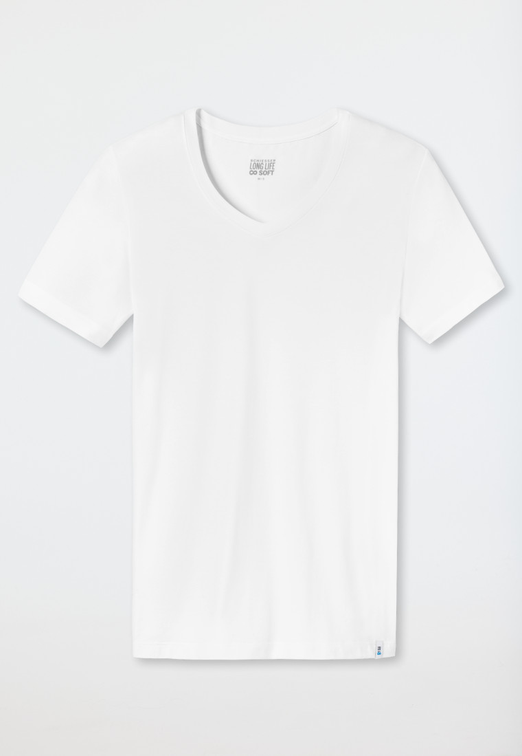 Schiesser Shirt kurzarm Jersey elastisch V-Ausschnitt weiß - Long Life Soft Im Verkauf