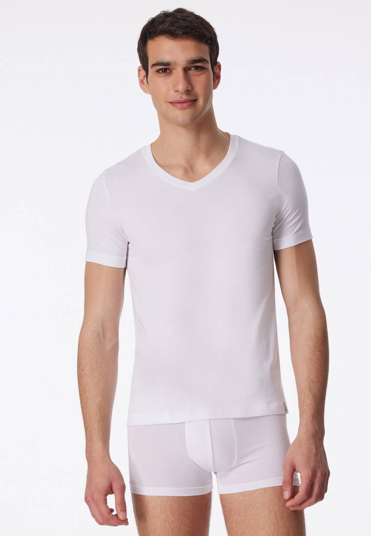 Schiesser Shirt kurzarm Jersey elastisch V-Ausschnitt weiß - Long Life Soft Im Verkauf