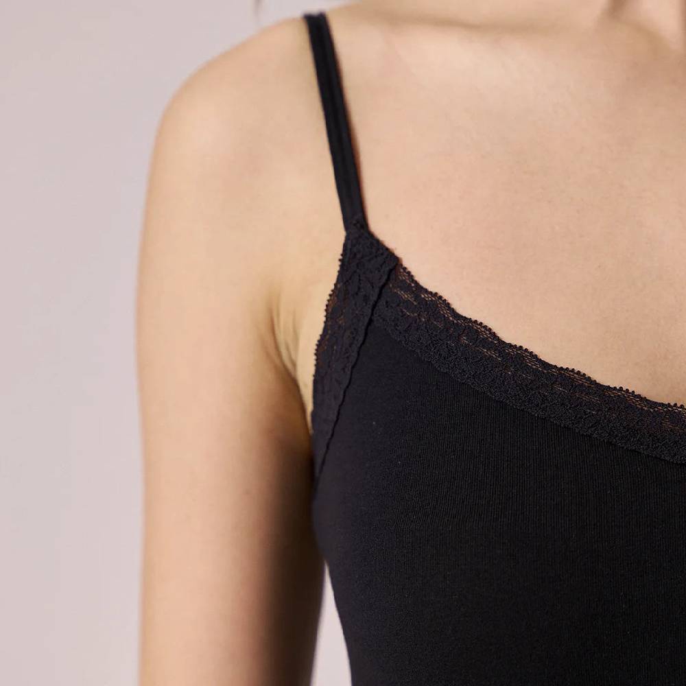 ﻿Snocks Damen Unterhemd mit Spitze aus Bio-Baumwolle Versandkostenfrei