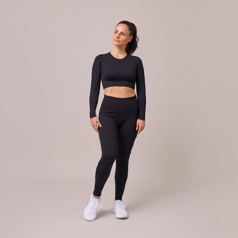 Snocks Geripptes Sportshirt langarm Damen aus recyceltem Polyamid Black Friday Preise