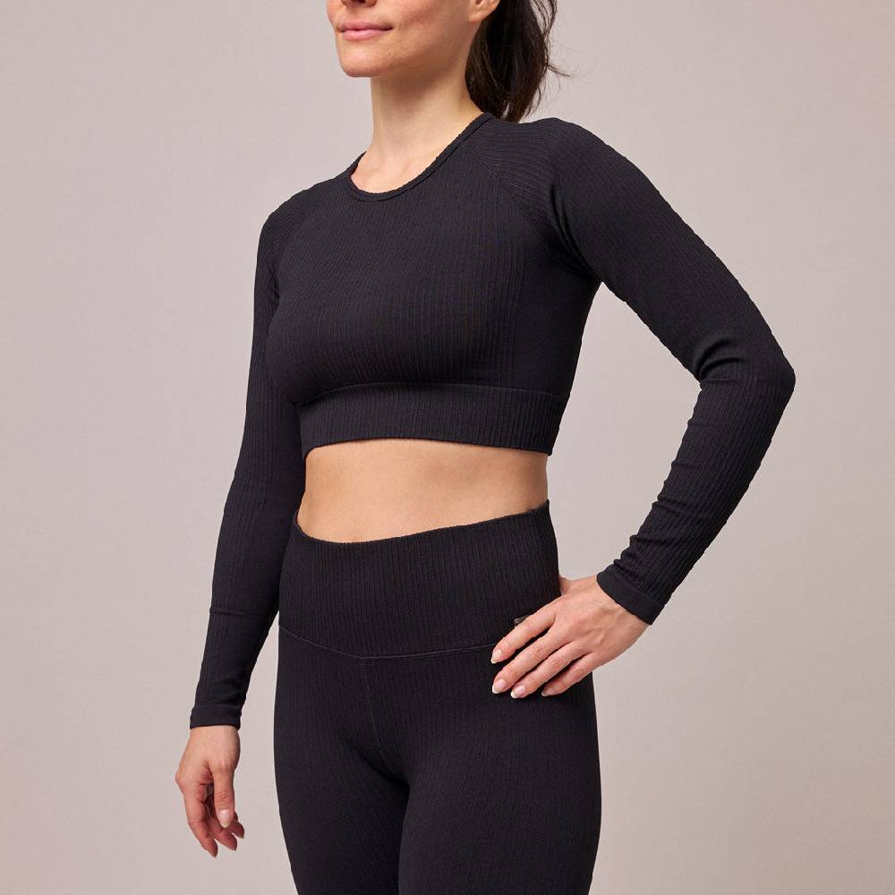Snocks Geripptes Sportshirt langarm Damen aus recyceltem Polyamid Black Friday Preise