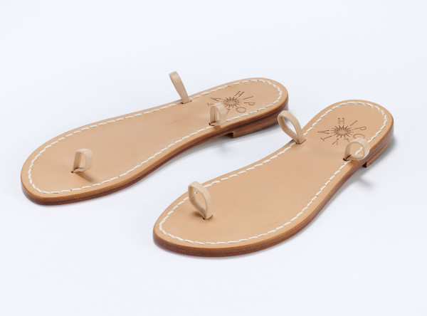 Sosue Flache Sandalen aus Leder-beige-rosa Online Shopping